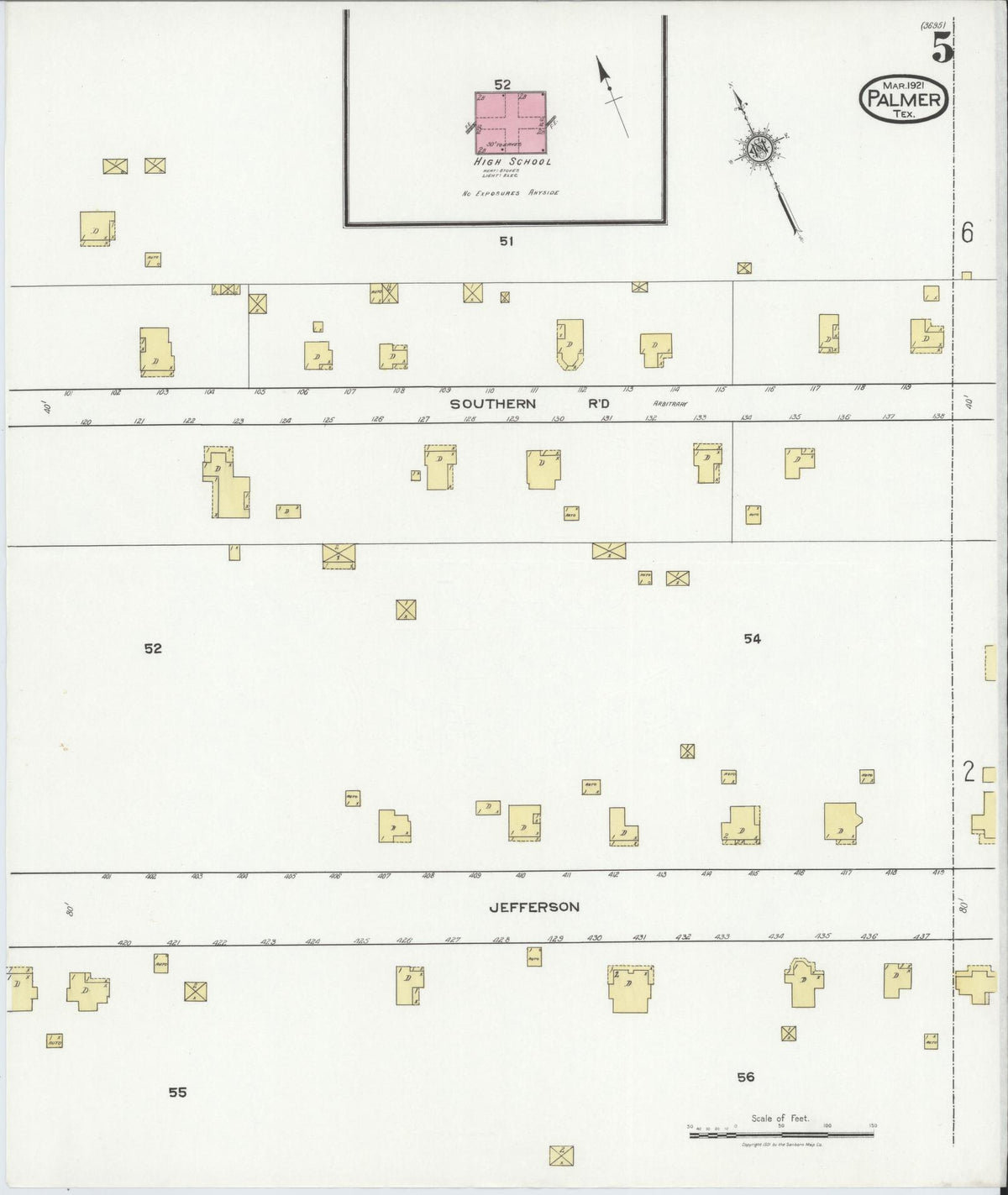 Sanborn Fire Insurance Map from Palmer, Ellis County, Texas (1921), Sheet #0005 - Historic Sanborn Fire Insurance Map Print, vintage old map wall art, antique decor, genealogy gift, Texas Texas map