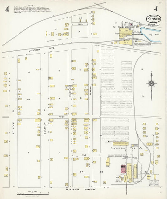 Sanborn Fire Insurance Map from Kenner, Jefferson Parish, Louisiana (1926), Sheet #0004 - Historic Sanborn Fire Insurance Map Print, vintage old map wall art, antique decor, genealogy gift, Louisiana Louisiana map