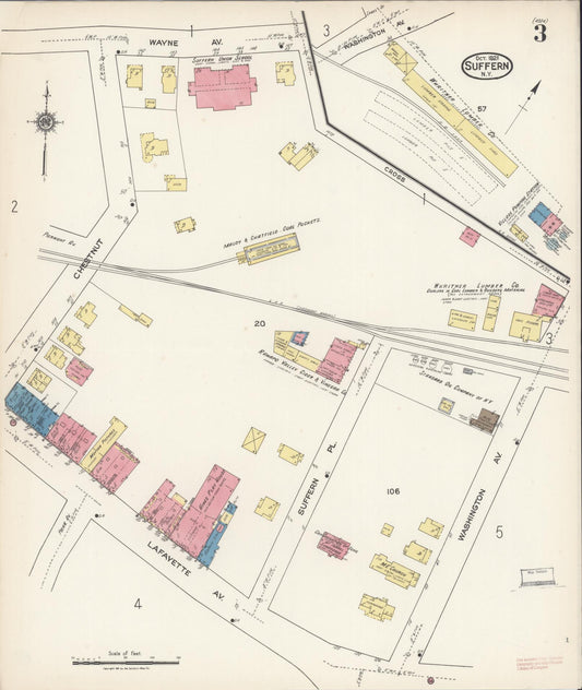 Sanborn Fire Insurance Map from Suffern, Rockland County, New York (1921), Sheet #0003 - Historic Sanborn Fire Insurance Map Print, vintage old map wall art, antique decor, genealogy gift, New York New York map