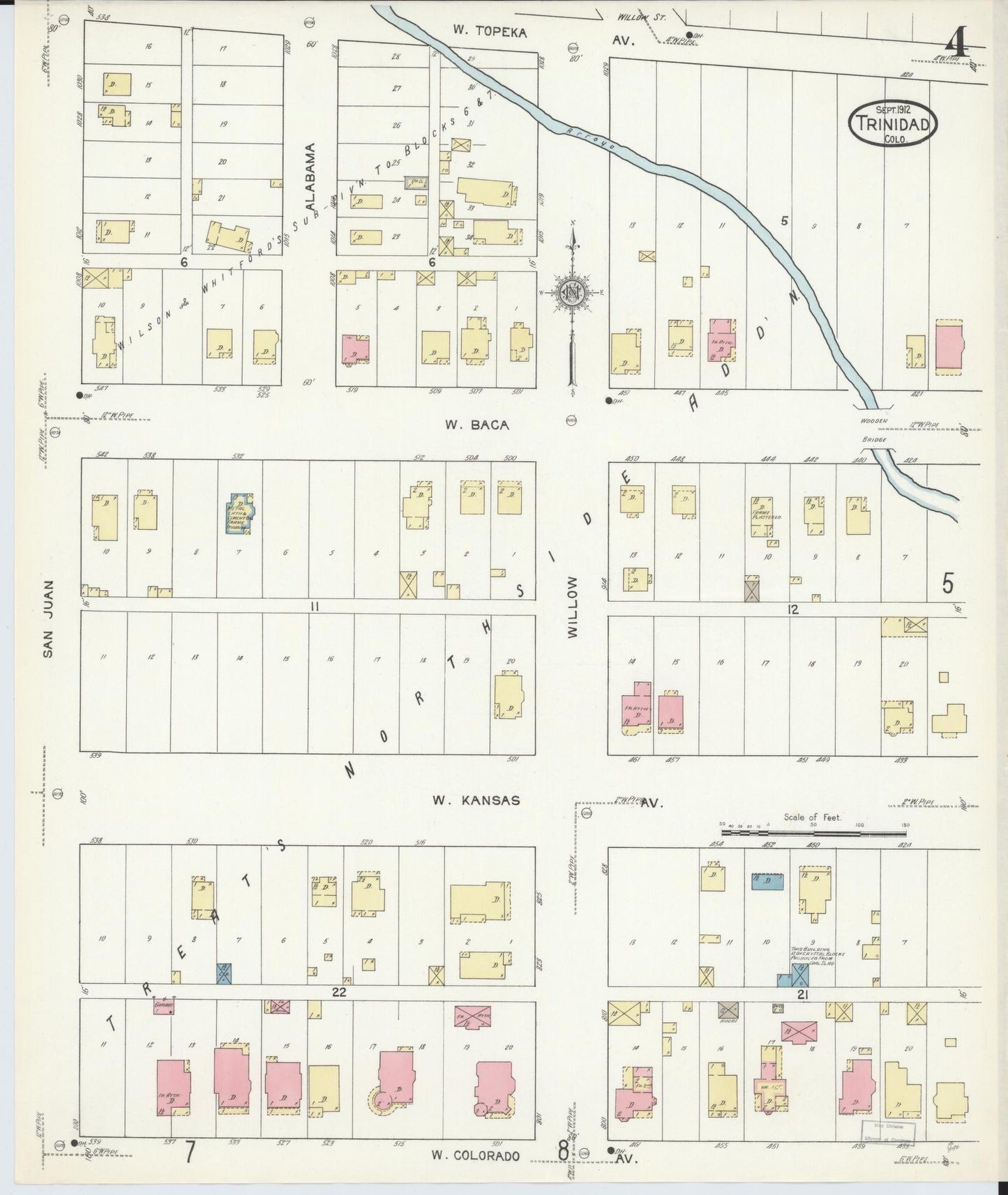 Sanborn Fire Insurance Map from Trinidad, Las Animas County, Colorado (1912), Sheet #0004 - Complete Map Set gallery image, historic Sanborn map, vintage wall art, Colorado Colorado