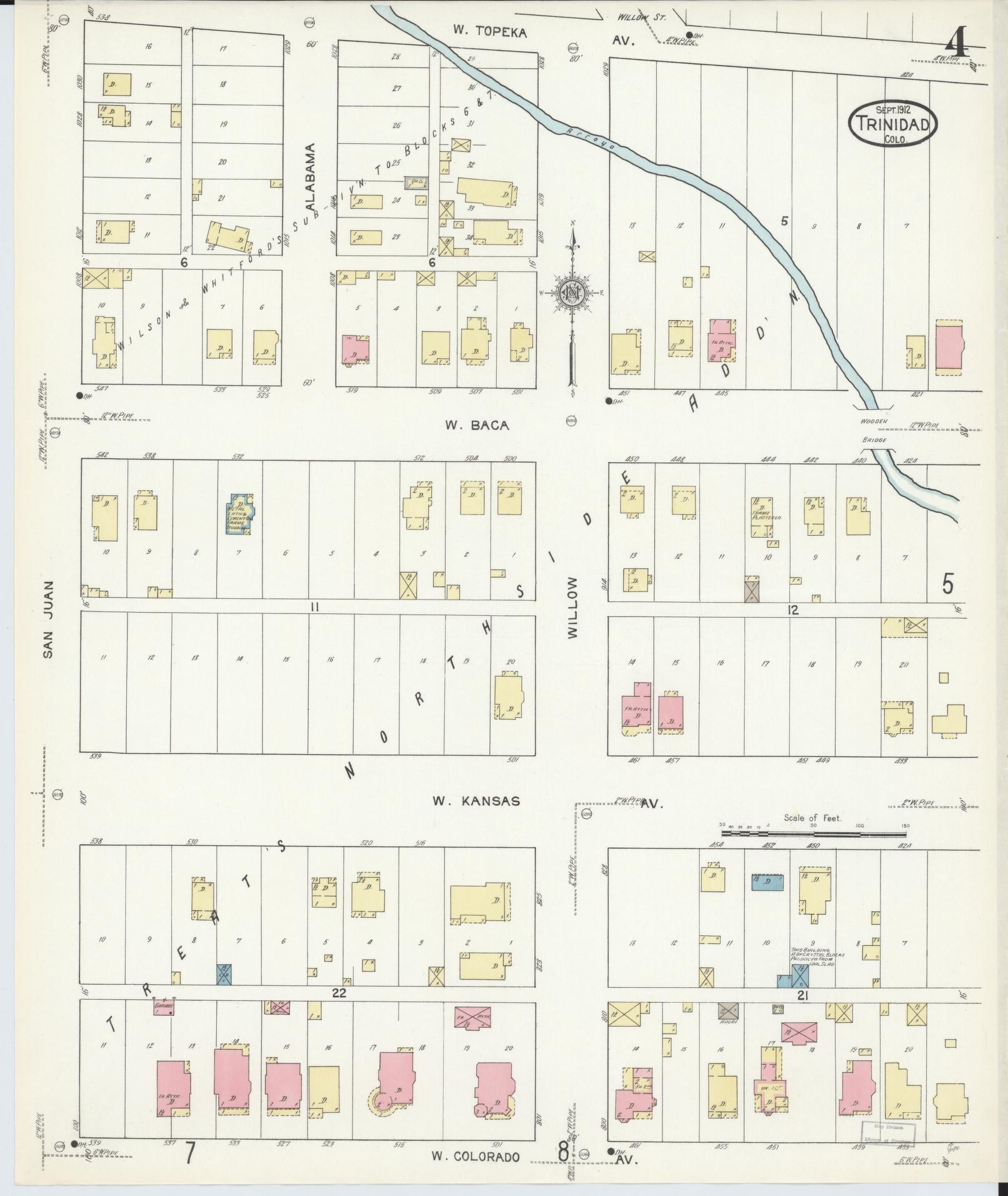 Sanborn Fire Insurance Map from Trinidad, Las Animas County, Colorado (1912), Sheet #0004 - Complete Map Set gallery image, historic Sanborn map, vintage wall art, Colorado Colorado