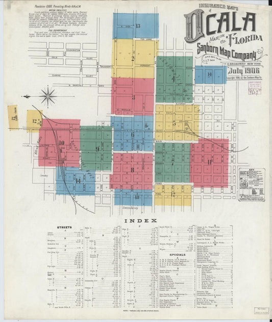 Sanborn Fire Insurance Map from Ocala, Marion County, Florida (1906), Sheet #0001 - Complete Map Set gallery image, historic Sanborn map, vintage wall art, Florida Florida