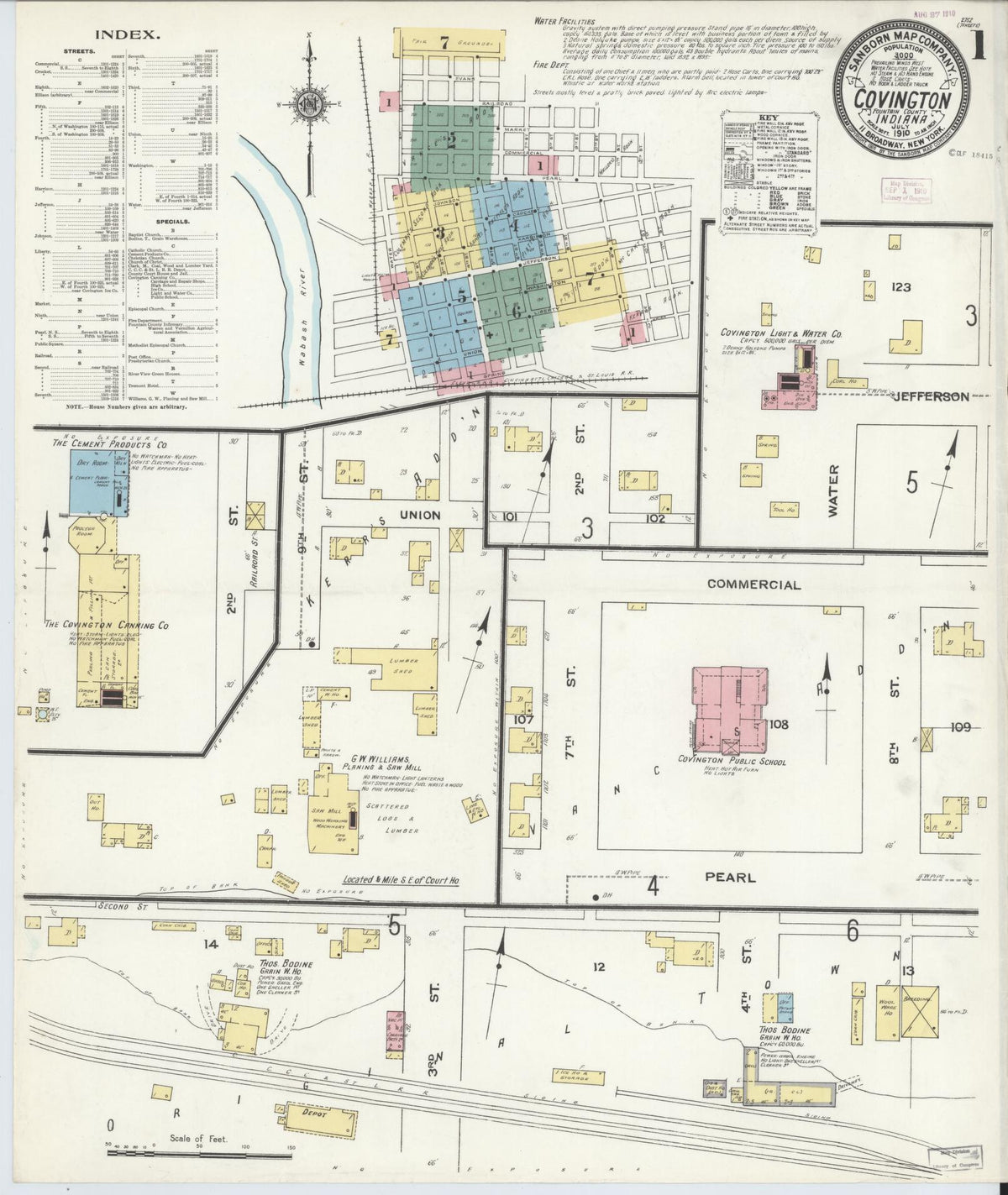 Sanborn Fire Insurance Map from Covington, Fountain County, Indiana (1910), Sheet #0001 - Historic Sanborn Fire Insurance Map Print, vintage old map wall art, antique decor, genealogy gift, Indiana Indiana map