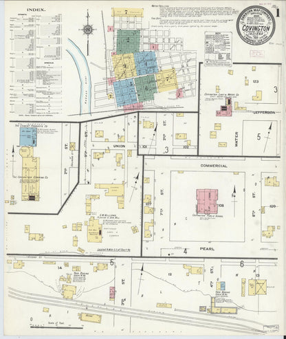 Sanborn Fire Insurance Map from Covington, Fountain County, Indiana (1910), Sheet #0001 - Historic Sanborn Fire Insurance Map Print, vintage old map wall art, antique decor, genealogy gift, Indiana Indiana map