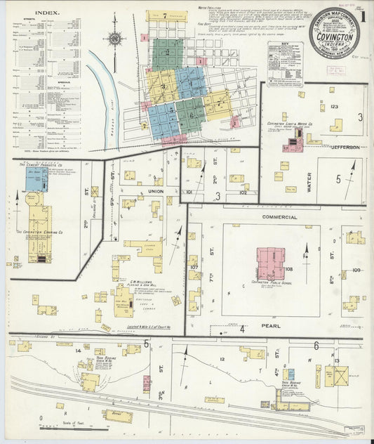 Sanborn Fire Insurance Map from Covington, Fountain County, Indiana (1910), Sheet #0001 - Historic Sanborn Fire Insurance Map Print, vintage old map wall art, antique decor, genealogy gift, Indiana Indiana map