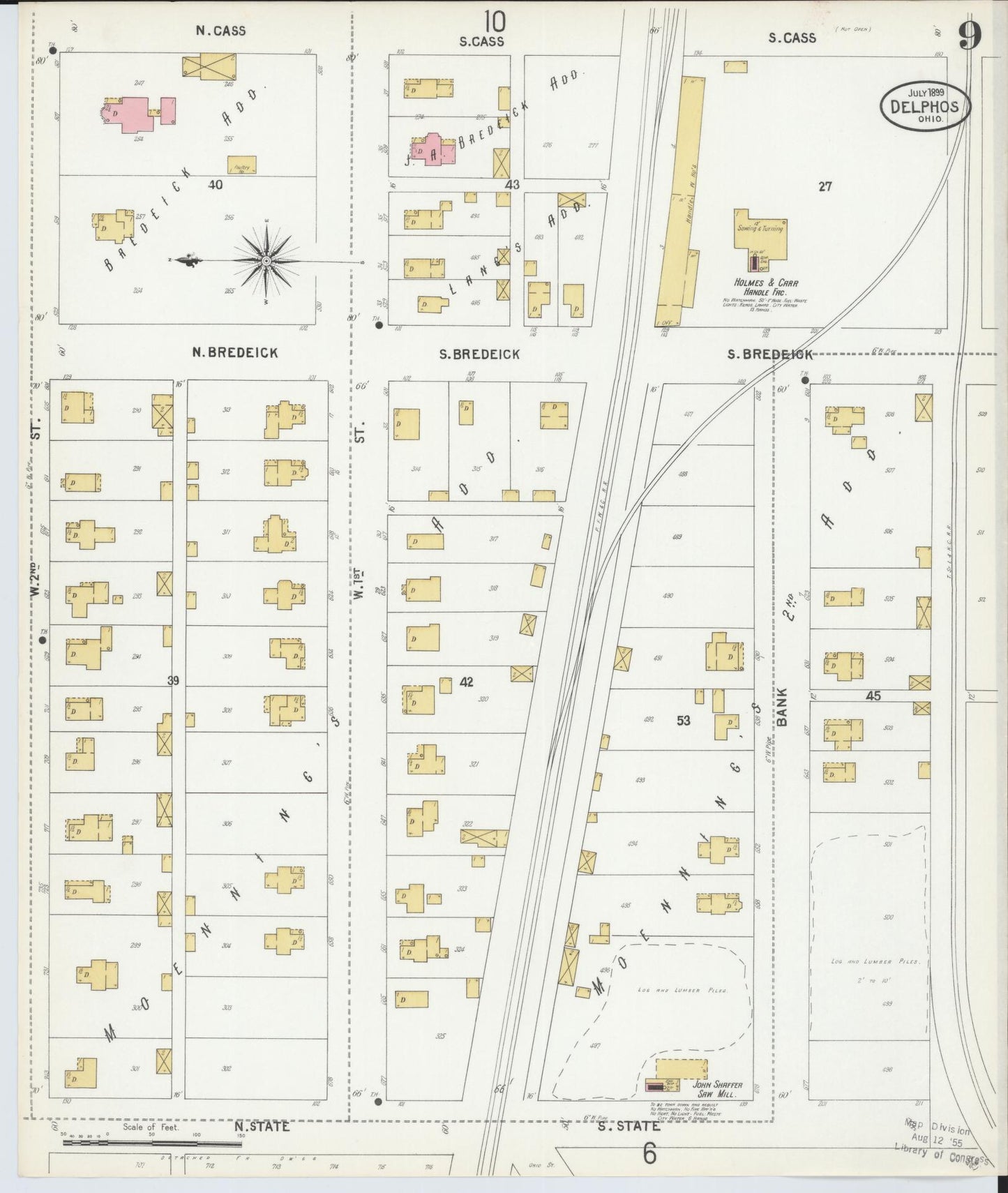 Sanborn Fire Insurance Map from Delphos, Van Wert And Allen Counties, Ohio (1899), Sheet #0009 - Historic Sanborn Fire Insurance Map Print, vintage old map wall art, antique decor, genealogy gift, Ohio Ohio map