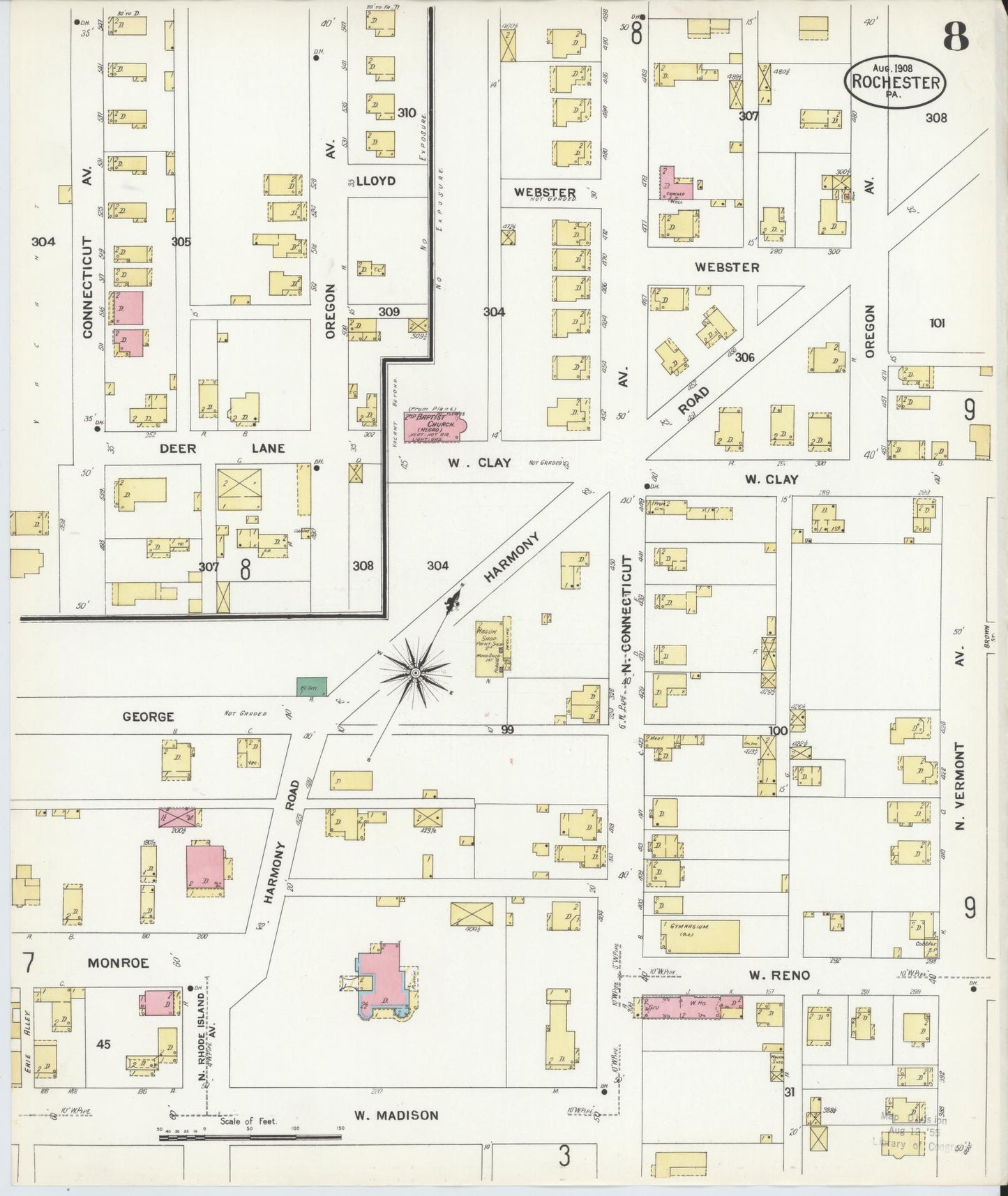 Sanborn Fire Insurance Map from Rochester, Beaver County, Pennsylvania (1908), Sheet #0008 - Complete Map Set gallery image, historic Sanborn map, vintage wall art, Pennsylvania Pennsylvania