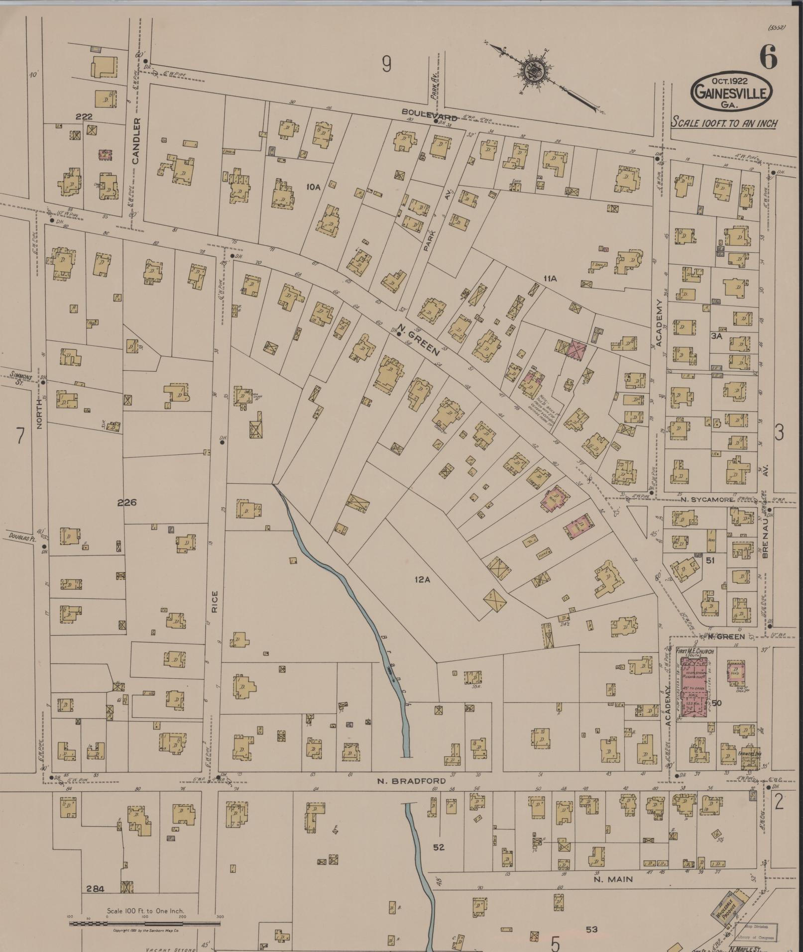 Sanborn Fire Insurance Map from Gainesville, Hall County, Georgia (1922), Sheet #0006 - Complete Map Set gallery image, historic Sanborn map, vintage wall art, Georgia Georgia