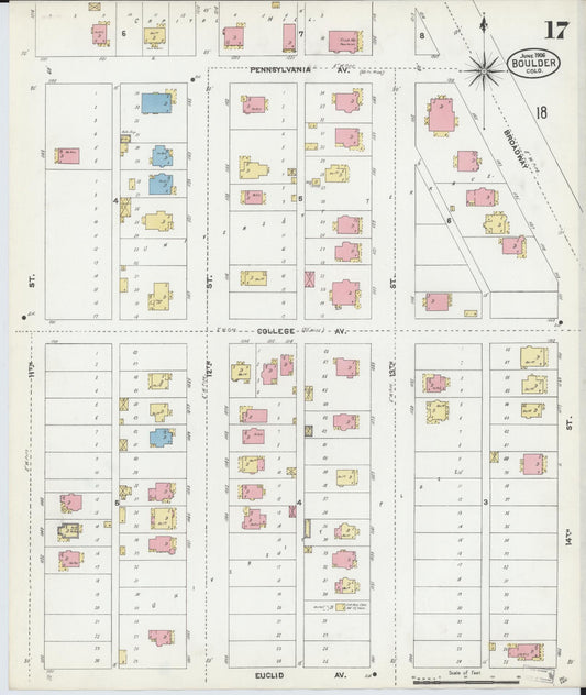 Sanborn Fire Insurance Map from Boulder, Boulder County, Colorado (1906), Sheet #0017 - Historic Sanborn Fire Insurance Map Print, vintage old map wall art, antique decor, genealogy gift, Colorado Colorado map