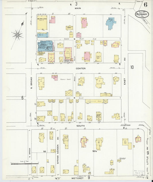 Sanborn Fire Insurance Map from Ridgway, Elk County, Pennsylvania (1909), Sheet #0006 - Historic Sanborn Fire Insurance Map Print, vintage old map wall art, antique decor, genealogy gift, Pennsylvania Pennsylvania map