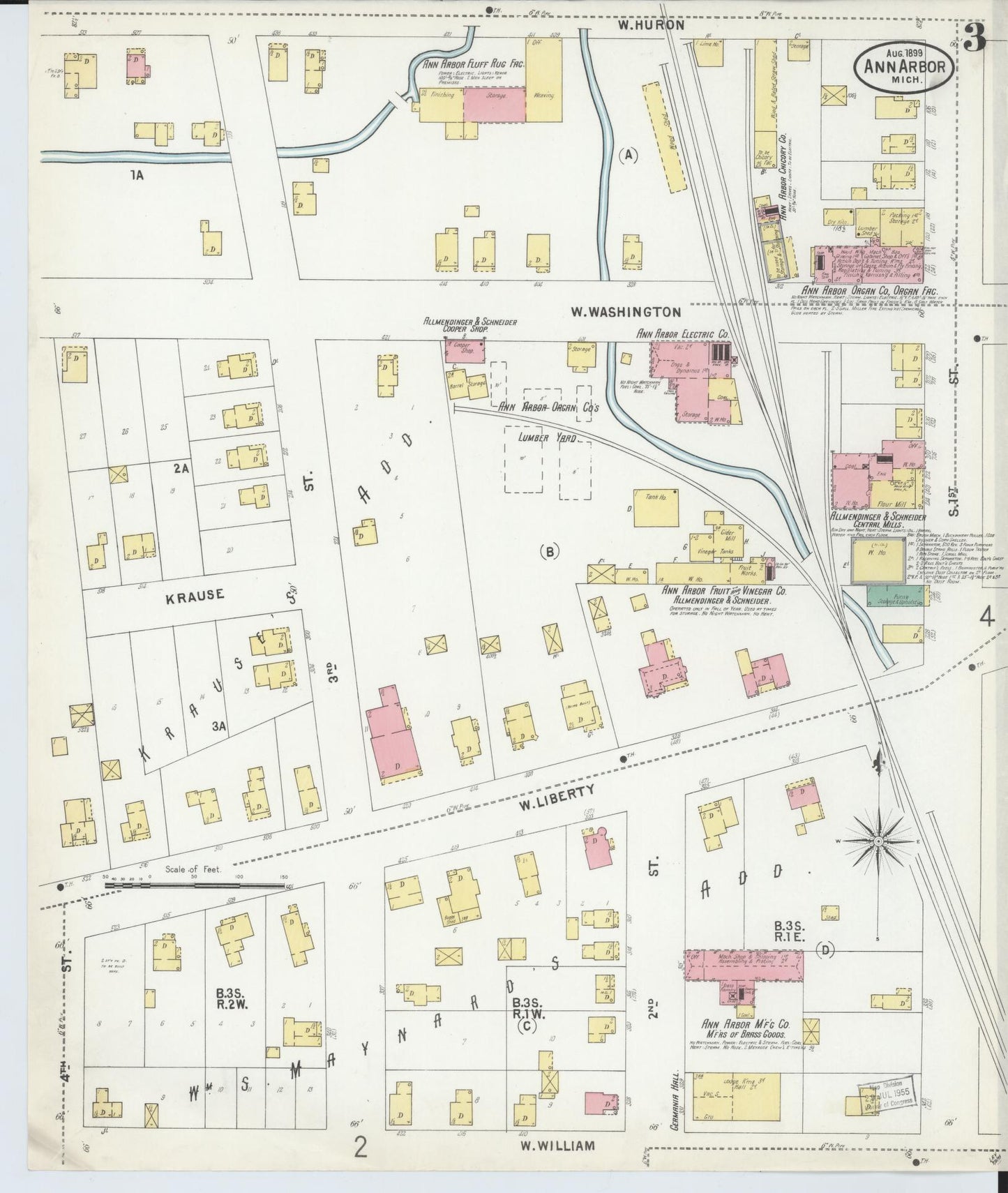 Sanborn Fire Insurance Map from Ann Arbor, Washtenaw County, Michigan (1899), Sheet #0003 - Complete Map Set gallery image, historic Sanborn map, vintage wall art, Michigan Michigan