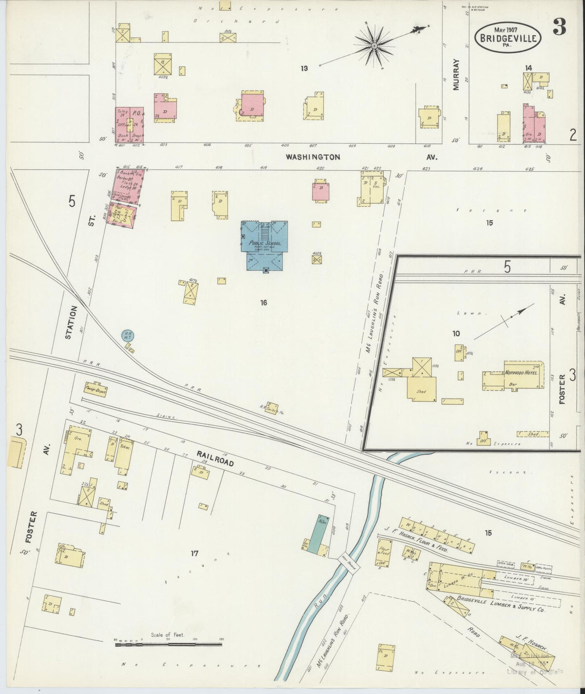 Sanborn Fire Insurance Map from Bridgeville, Allegheny County, Pennsylvania (1907), Sheet #0003 - Complete Map Set gallery image, historic Sanborn map, vintage wall art, Pennsylvania Pennsylvania