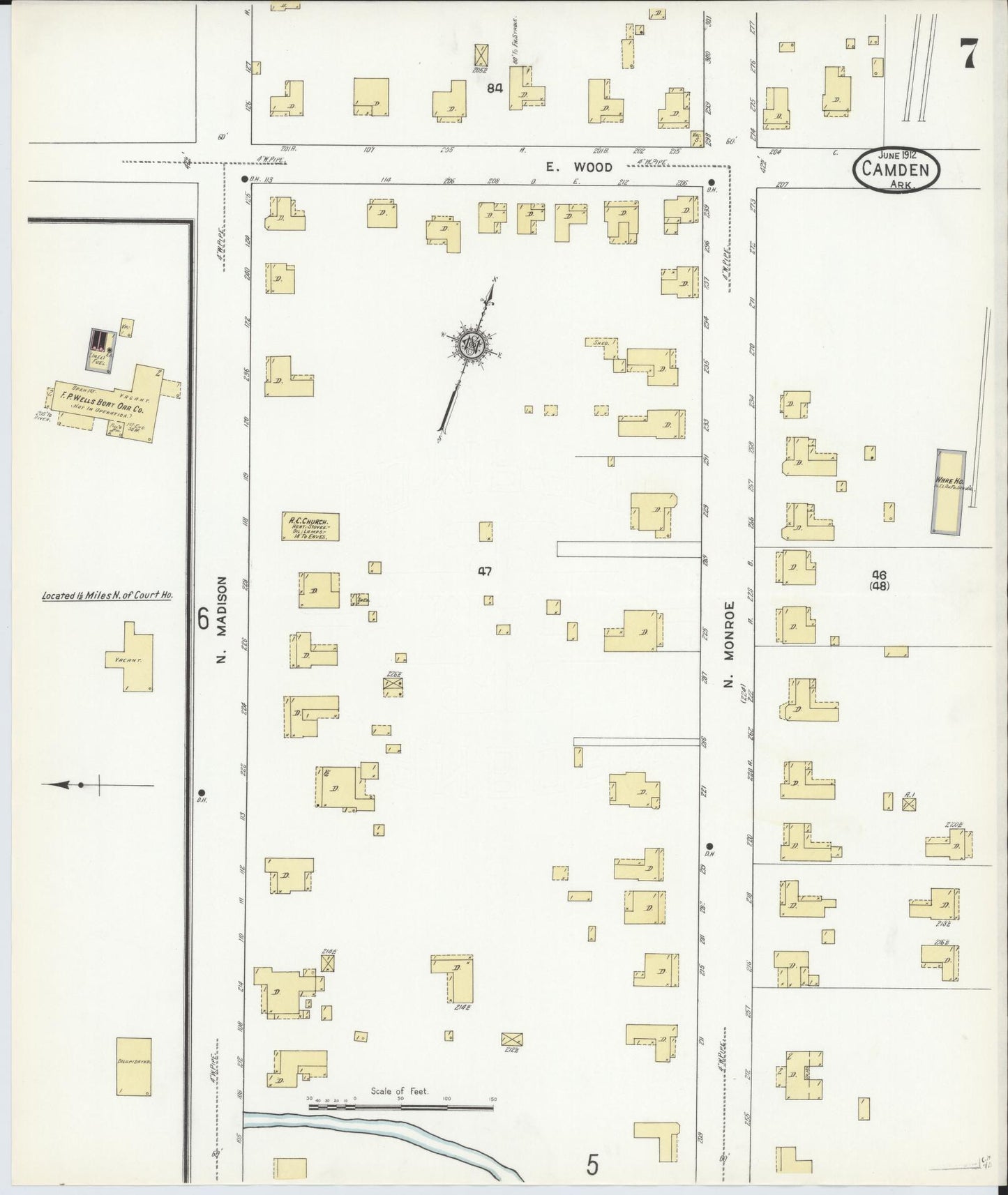 Sanborn Fire Insurance Map from Camden, Ouachita County, Arkansas (1912), Sheet #0007 - Complete Map Set gallery image, historic Sanborn map, vintage wall art, Arkansas Arkansas