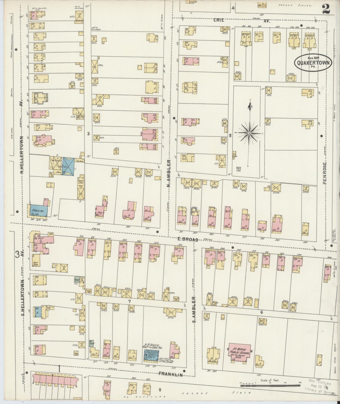 Sanborn Fire Insurance Map from Quakertown, Bucks County, Pennsylvania (1897), Sheet #0002 - Complete Map Set gallery image, historic Sanborn map, vintage wall art, Pennsylvania Pennsylvania