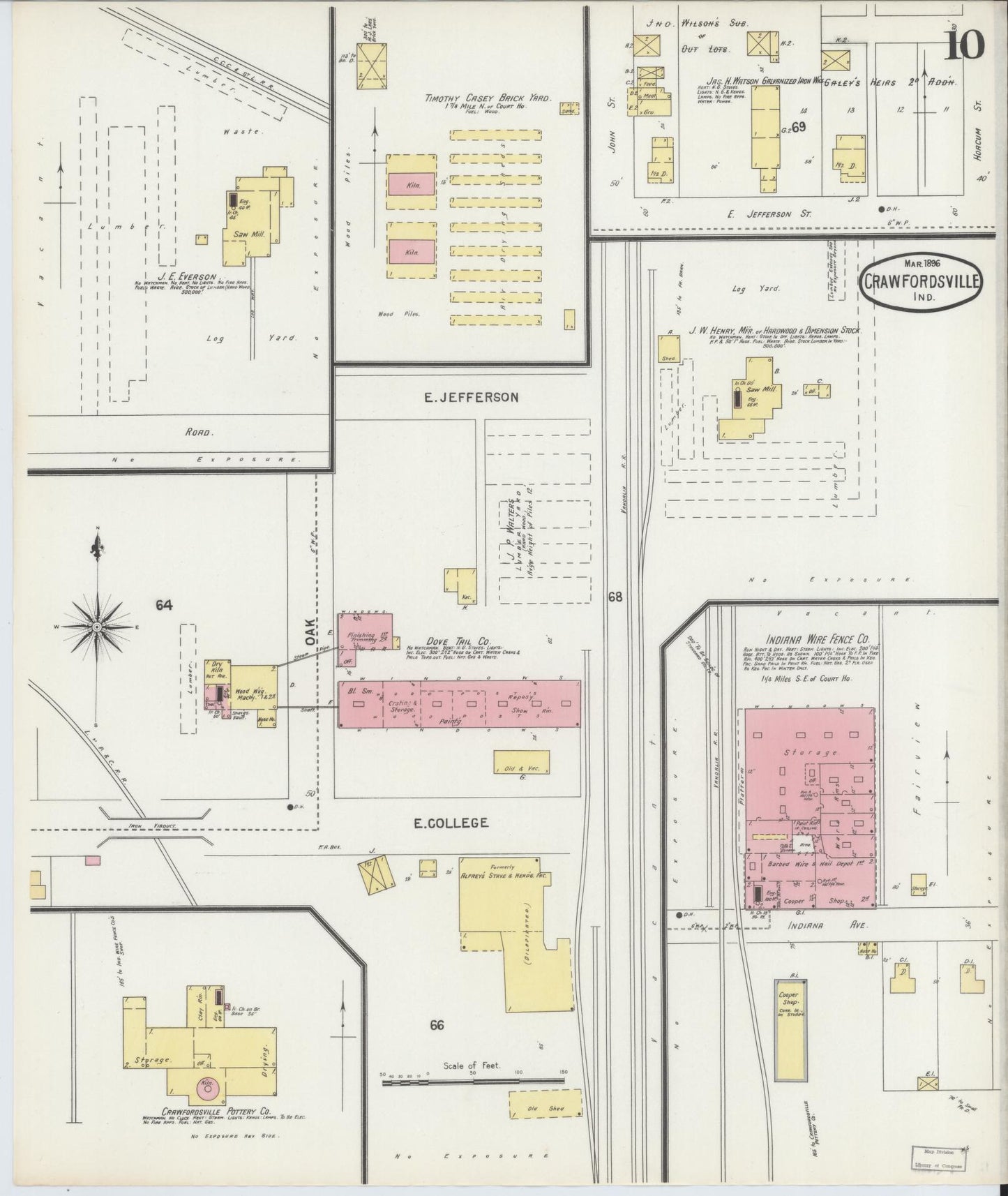 Sanborn Fire Insurance Map from Crawfordsville, Montgomery County, Indiana (1896), Sheet #0010 - Complete Map Set gallery image, historic Sanborn map, vintage wall art, Indiana Indiana