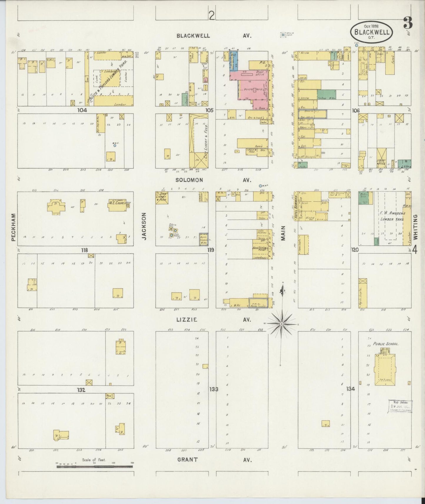 Sanborn Fire Insurance Map from Blackwell, Kay County, Oklahoma (1898), Sheet #0003 - Complete Map Set gallery image, historic Sanborn map, vintage wall art, Oklahoma Oklahoma