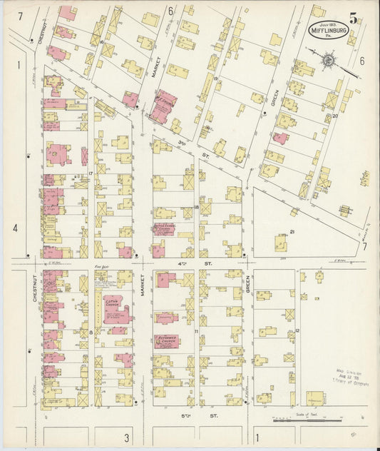 Sanborn Fire Insurance Map from Mifflinburg, Union County, Pennsylvania (1913), Sheet #0005 - Historic Sanborn Fire Insurance Map Print, vintage old map wall art, antique decor, genealogy gift, Pennsylvania Pennsylvania map