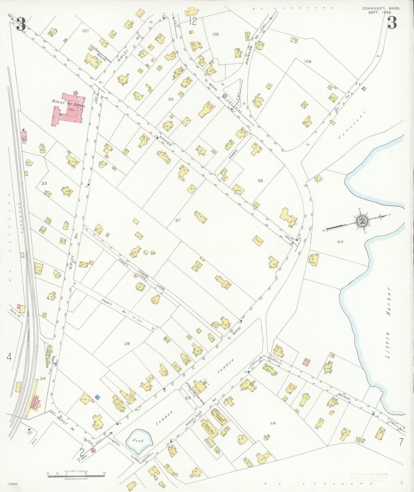 Sanborn Fire Insurance Map from Cohasset, Norfolk County, Massachusetts (1935), Sheet #0003 - Complete Map Set gallery image, historic Sanborn map, vintage wall art, Massachusetts Massachusetts