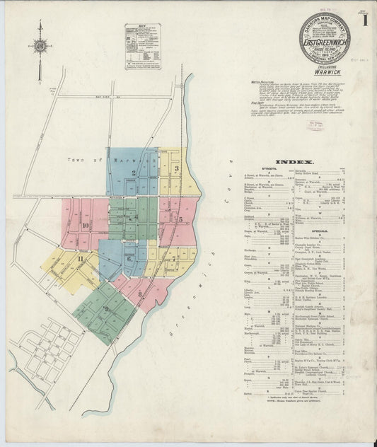 Sanborn Fire Insurance Map from East Greenwich, Kent County, Rhode Island (1910), Sheet #0001 - Complete Map Set gallery image, historic Sanborn map, vintage wall art, Rhode Island Rhode Island