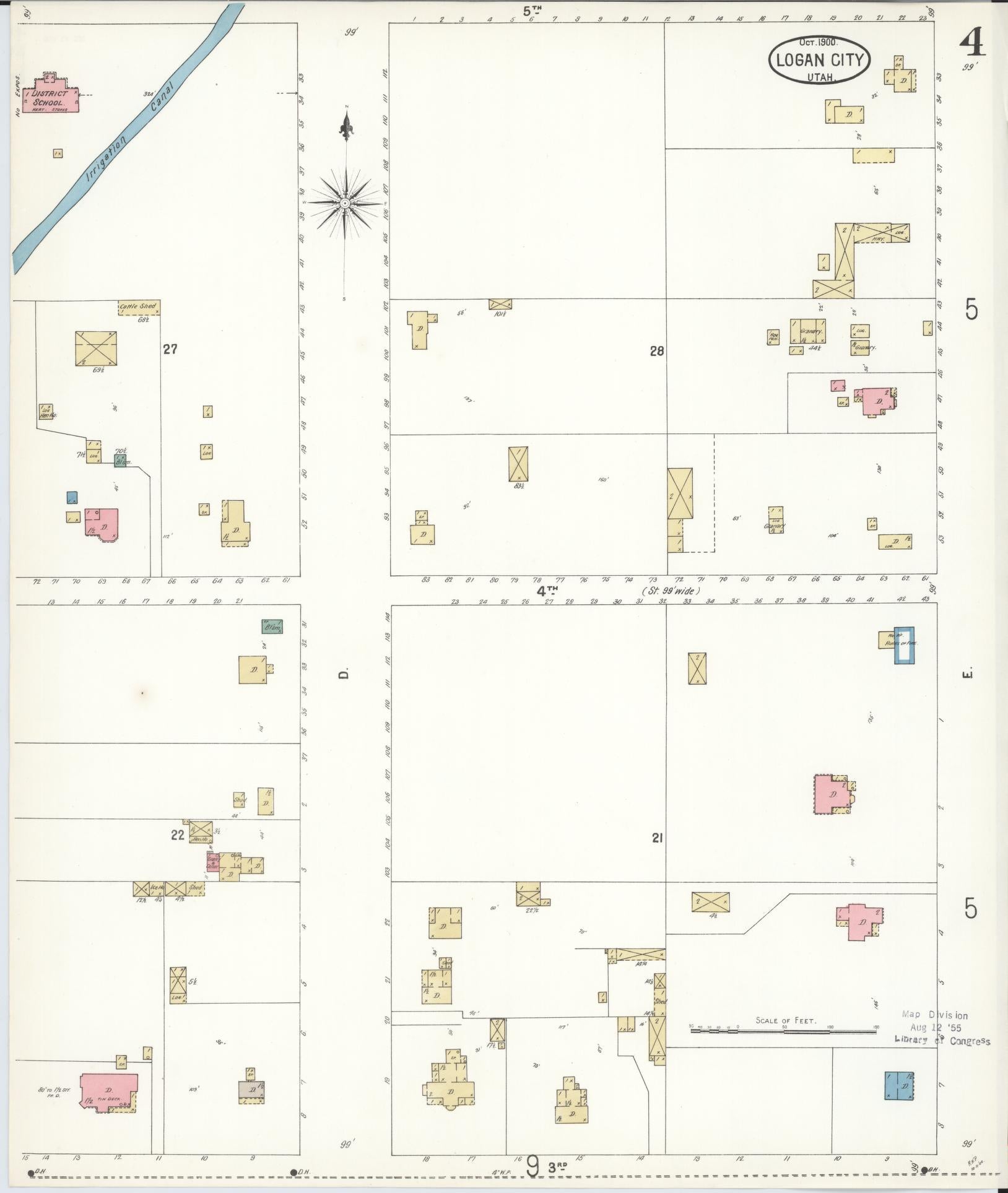 Sanborn Fire Insurance Map from Logan, Cache County, Utah (1900), Sheet #0004 - Historic Sanborn Fire Insurance Map Print, vintage old map wall art, antique decor, genealogy gift, Utah Utah map