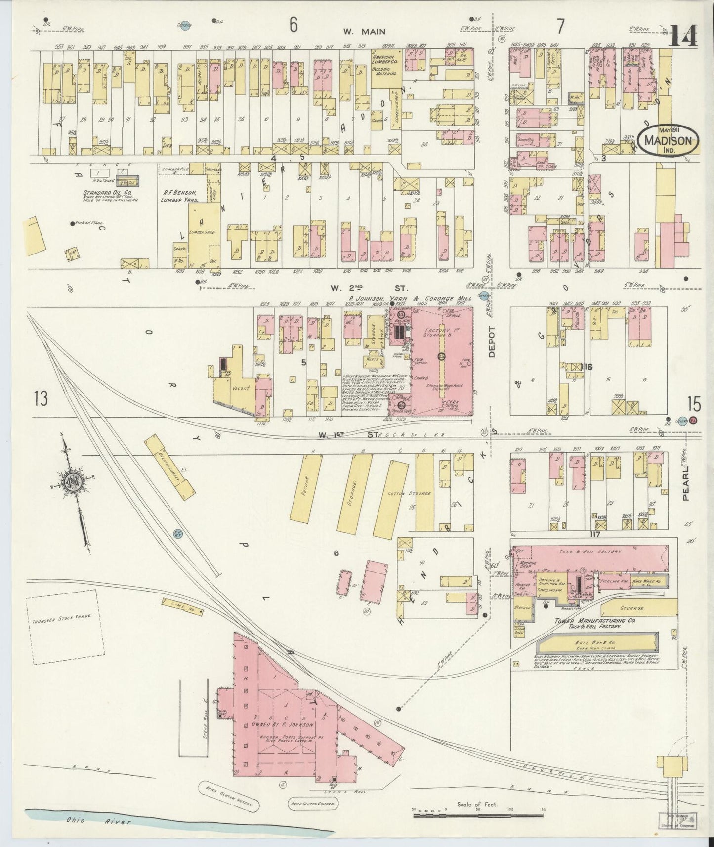 Sanborn Fire Insurance Map from Madison, Jefferson County, Indiana (1911), Sheet #0014 - Complete Map Set gallery image, historic Sanborn map, vintage wall art, Indiana Indiana