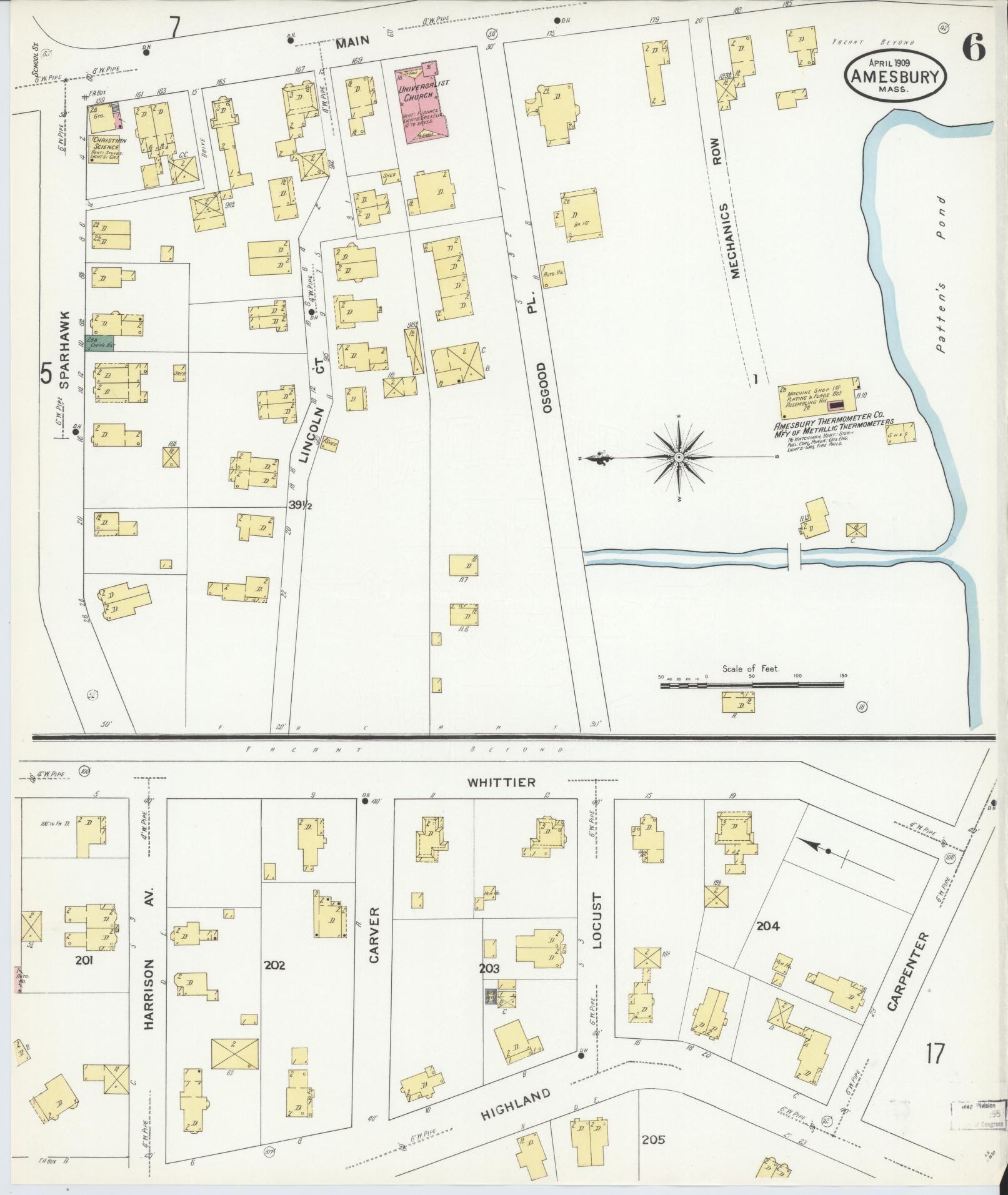 Sanborn Fire Insurance Map from Amesbury, Essex County, Massachusetts (1909), Sheet #0006 - Complete Map Set gallery image, historic Sanborn map, vintage wall art, Massachusetts Massachusetts