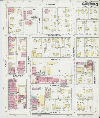 Sanborn Fire Insurance Map from Bloomington, McLean County, Illinois (1892), Sheet #0003 - Complete Map Set gallery image, historic Sanborn map, vintage wall art, Illinois Illinois