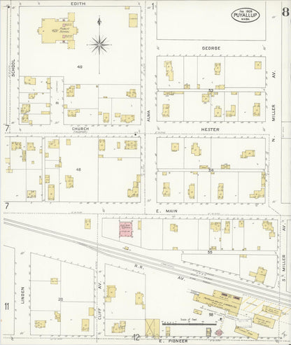 Sanborn Fire Insurance Map from Puyallup, Pierce County, Washington (1909), Sheet #0008 - Complete Map Set gallery image, historic Sanborn map, vintage wall art, Washington Washington