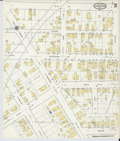 Sanborn Fire Insurance Map from Cheboygan, Cheboygan County, Michigan (1915), Sheet #0003 - Complete Map Set gallery image, historic Sanborn map, vintage wall art, Michigan Michigan