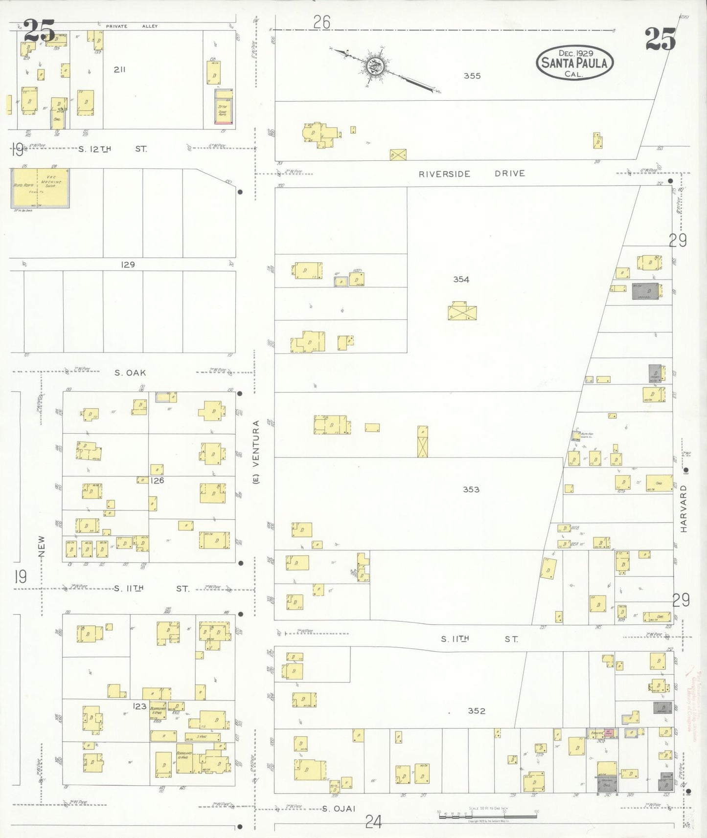 Sanborn Fire Insurance Map from Santa Paula, Ventura County, California (1929), Sheet #0025 - Complete Map Set gallery image, historic Sanborn map, vintage wall art, California California