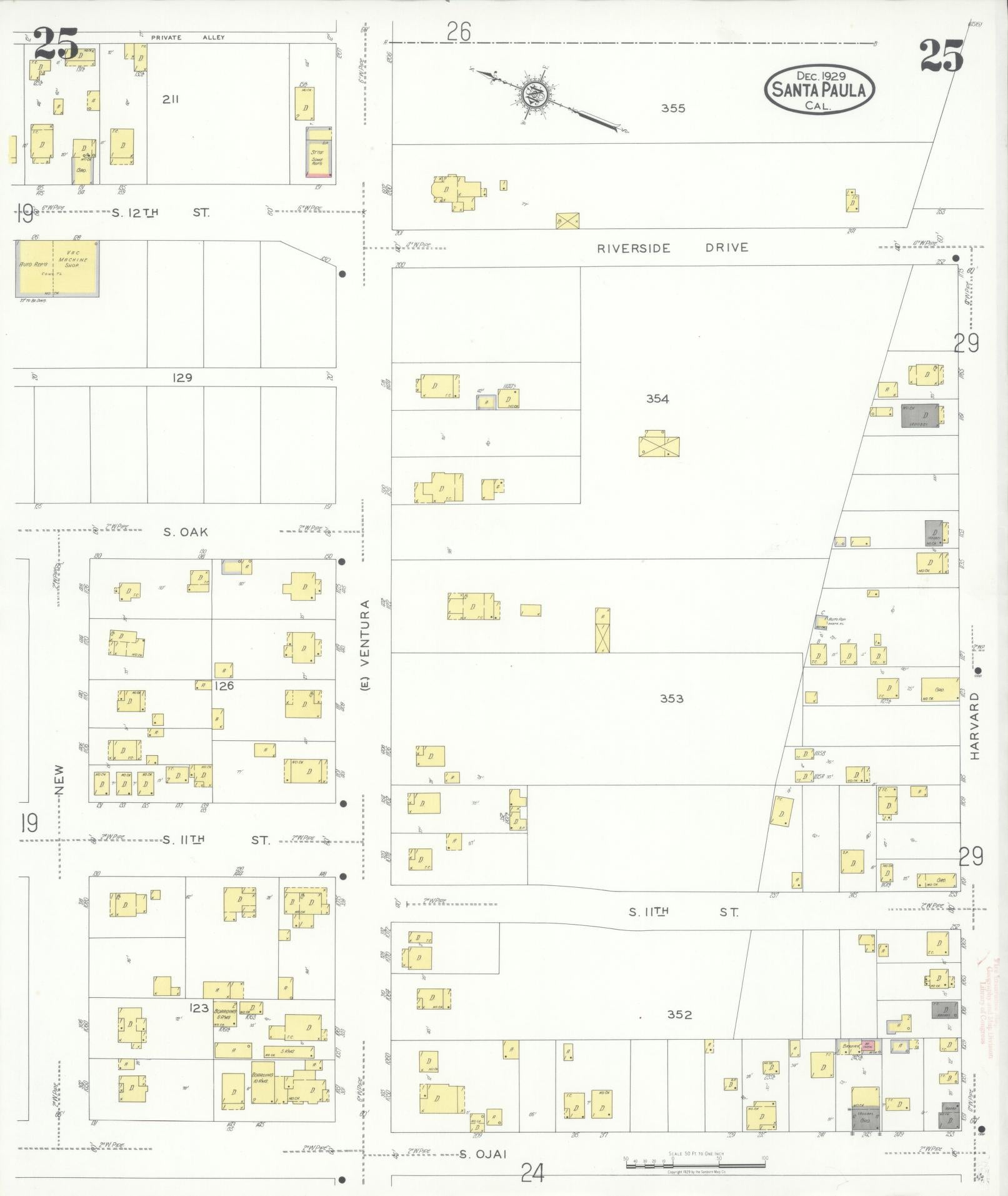 Sanborn Fire Insurance Map from Santa Paula, Ventura County, California (1929), Sheet #0025 - Complete Map Set gallery image, historic Sanborn map, vintage wall art, California California