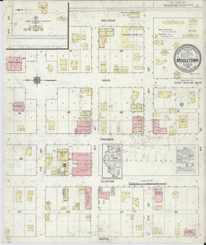 Sanborn Fire Insurance Map from Middletown, Logan County, Illinois (1914), Sheet #0001 - Historic Sanborn Fire Insurance Map Print, vintage old map wall art, antique decor, genealogy gift, Illinois Illinois map