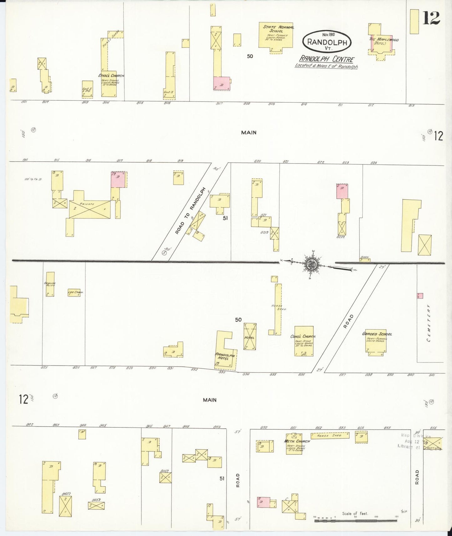 Sanborn Fire Insurance Map from Randolph, Orange County, Vermont (1910), Sheet #0012 - Complete Map Set gallery image, historic Sanborn map, vintage wall art, Vermont Vermont