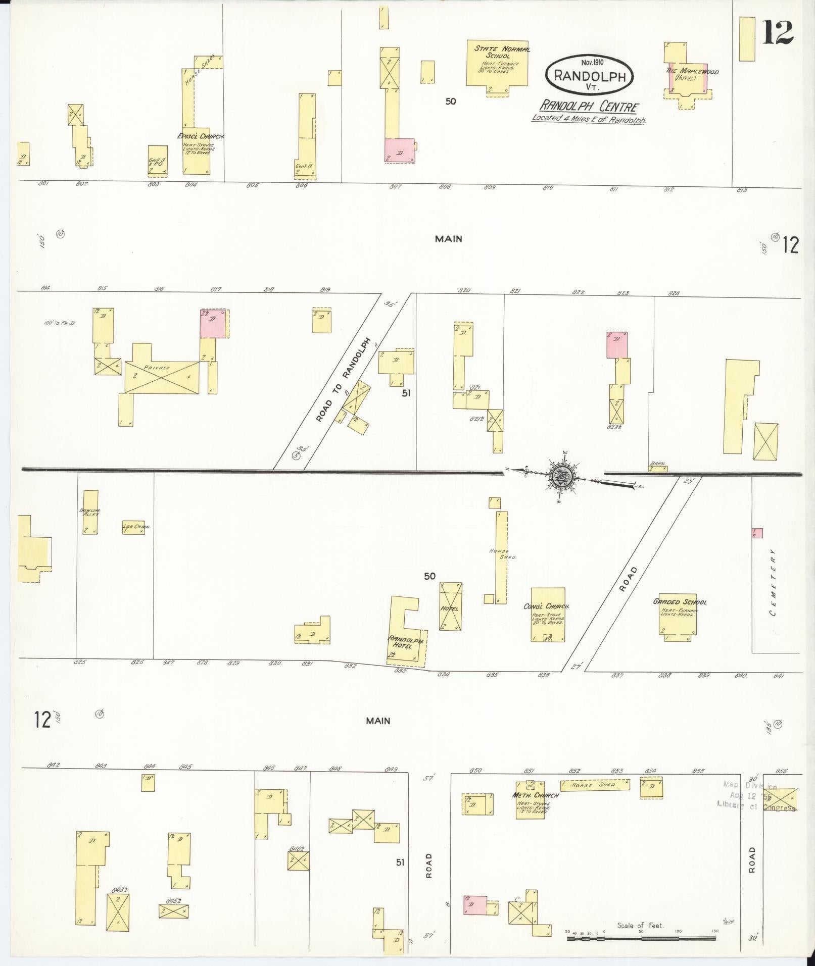 Sanborn Fire Insurance Map from Randolph, Orange County, Vermont (1910), Sheet #0012 - Complete Map Set gallery image, historic Sanborn map, vintage wall art, Vermont Vermont