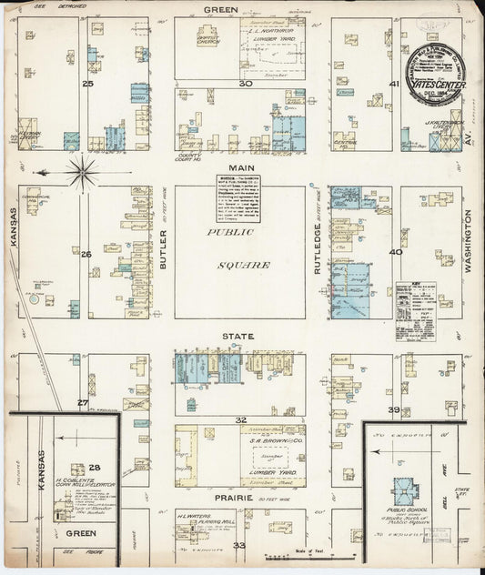 Sanborn Fire Insurance Map from Yates Center, Woodson County, Kansas (1884), Sheet #0001 - Historic Sanborn Fire Insurance Map Print, vintage old map wall art, antique decor, genealogy gift, Kansas Kansas map