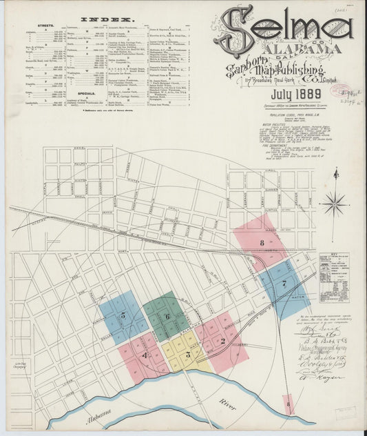 Sanborn Fire Insurance Map from Selma, Dallas County, Alabama (1889), Sheet #0001 - Historic Sanborn Fire Insurance Map Print, vintage old map wall art, antique decor, genealogy gift, Alabama Alabama map