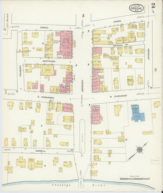 Sanborn Fire Insurance Map from Greene, Chenango County, New York (1915), Sheet #0002 - Historic Sanborn Fire Insurance Map Print, vintage old map wall art, antique decor, genealogy gift, New York New York map