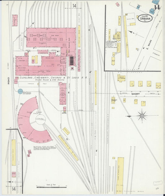 Sanborn Fire Insurance Map from Urbana, Champaign County, Illinois (1909), Sheet #0014 - Historic Sanborn Fire Insurance Map Print, vintage old map wall art, antique decor, genealogy gift, Illinois Illinois map