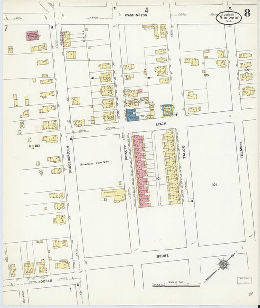 Sanborn Fire Insurance Map from Riverside, Burlington County, New Jersey (1911), Sheet #0008 - Historic Sanborn Fire Insurance Map Print, vintage old map wall art, antique decor, genealogy gift, New Jersey New Jersey map