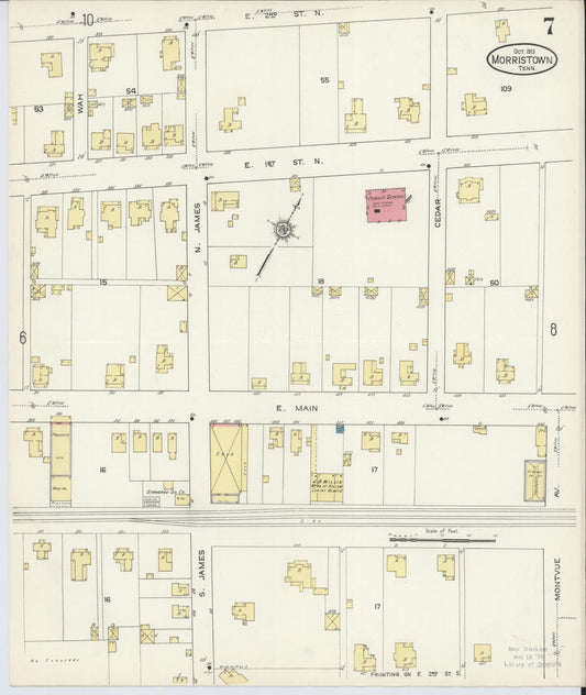 Sanborn Fire Insurance Map from Morristown, Hamblen County, Tennessee (1913), Sheet #0007 - Historic Sanborn Fire Insurance Map Print, vintage old map wall art, antique decor, genealogy gift, Tennessee Tennessee map