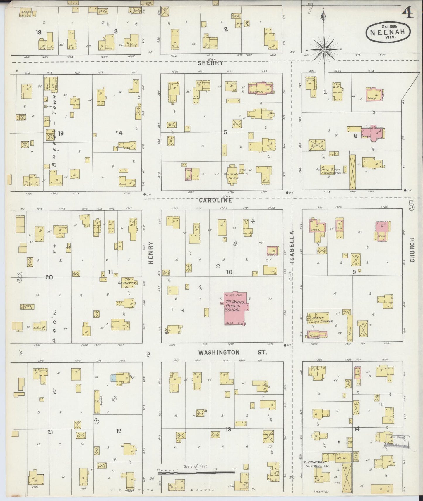 Sanborn Fire Insurance Map from Neenah, Winnebago County, Wisconsin (1895), Sheet #0004 - Complete Map Set gallery image, historic Sanborn map, vintage wall art, Wisconsin Wisconsin