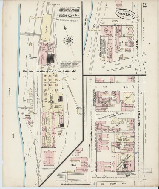 Sanborn Fire Insurance Map from Wheeling, Ohio County, West Virginia (1884), Sheet #0002 - Historic Sanborn Fire Insurance Map Print, vintage old map wall art, antique decor, genealogy gift, West Virginia West Virginia map