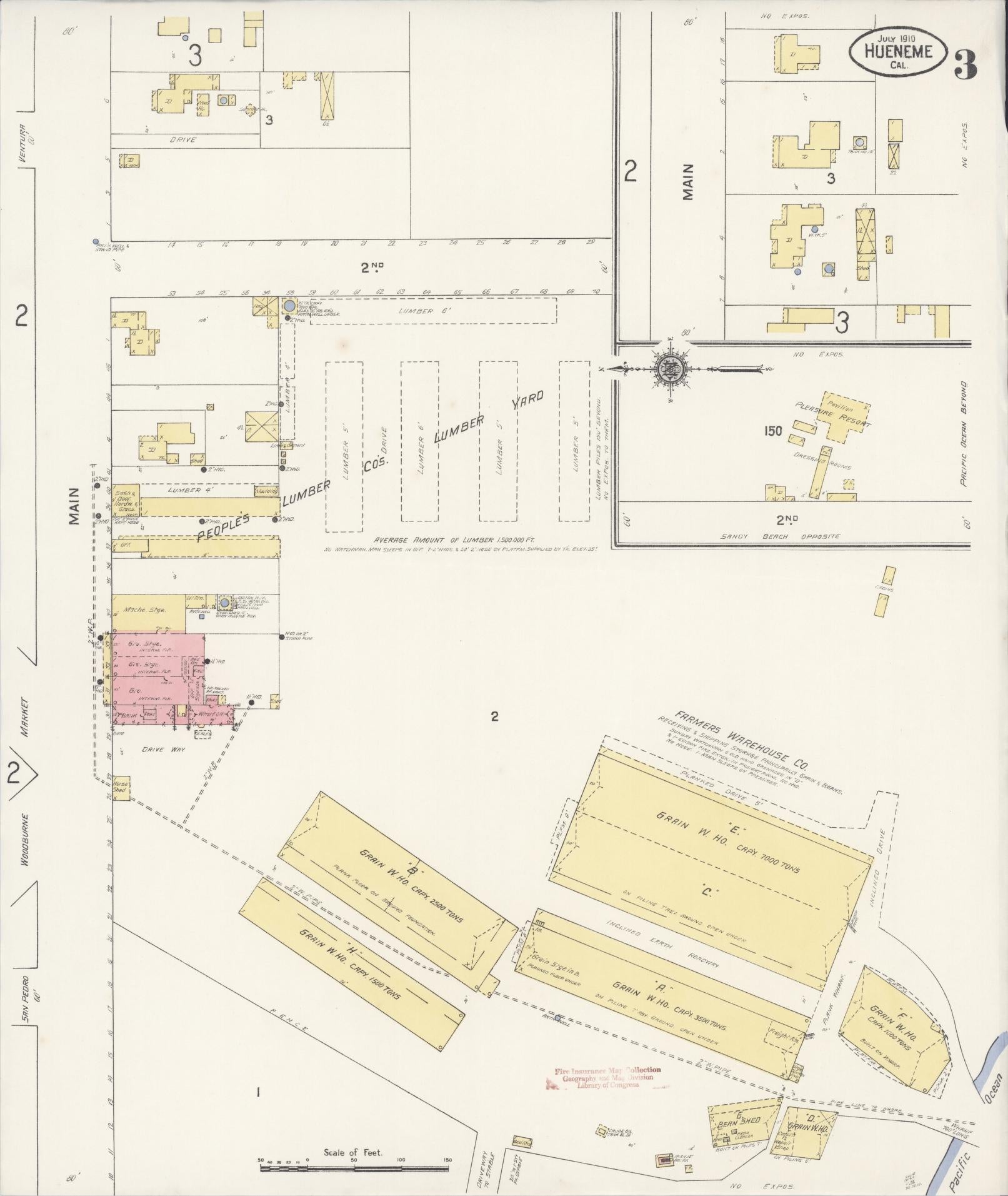 Sanborn Fire Insurance Map from Hueneme, Ventura County, California (1910), Sheet #0003 - Historic Sanborn Fire Insurance Map Print, vintage old map wall art, antique decor, genealogy gift, California California map