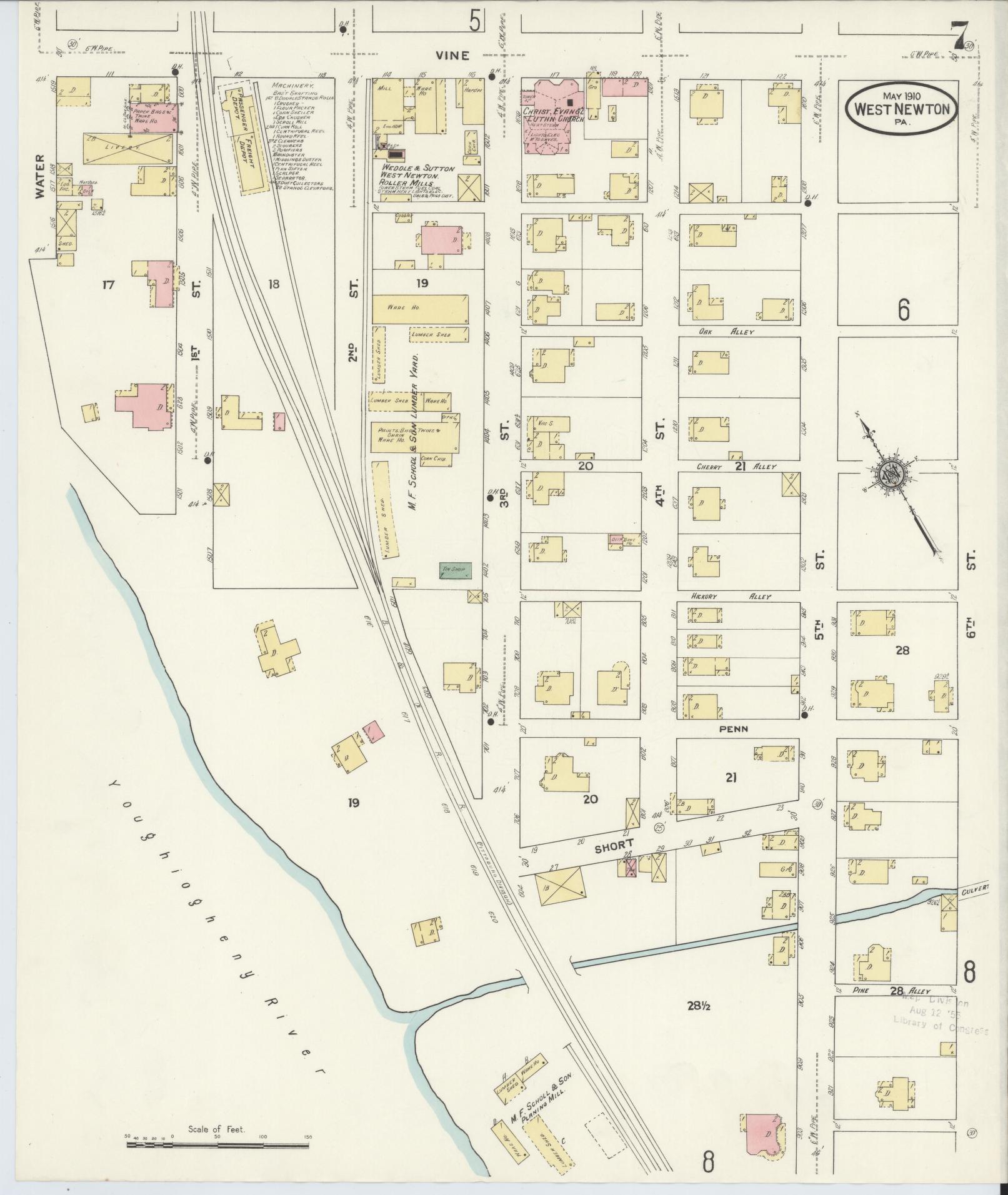 Sanborn Fire Insurance Map from West Newton, Westmoreland County, Pennsylvania (1910), Sheet #0007 - Complete Map Set gallery image, historic Sanborn map, vintage wall art, Pennsylvania Pennsylvania
