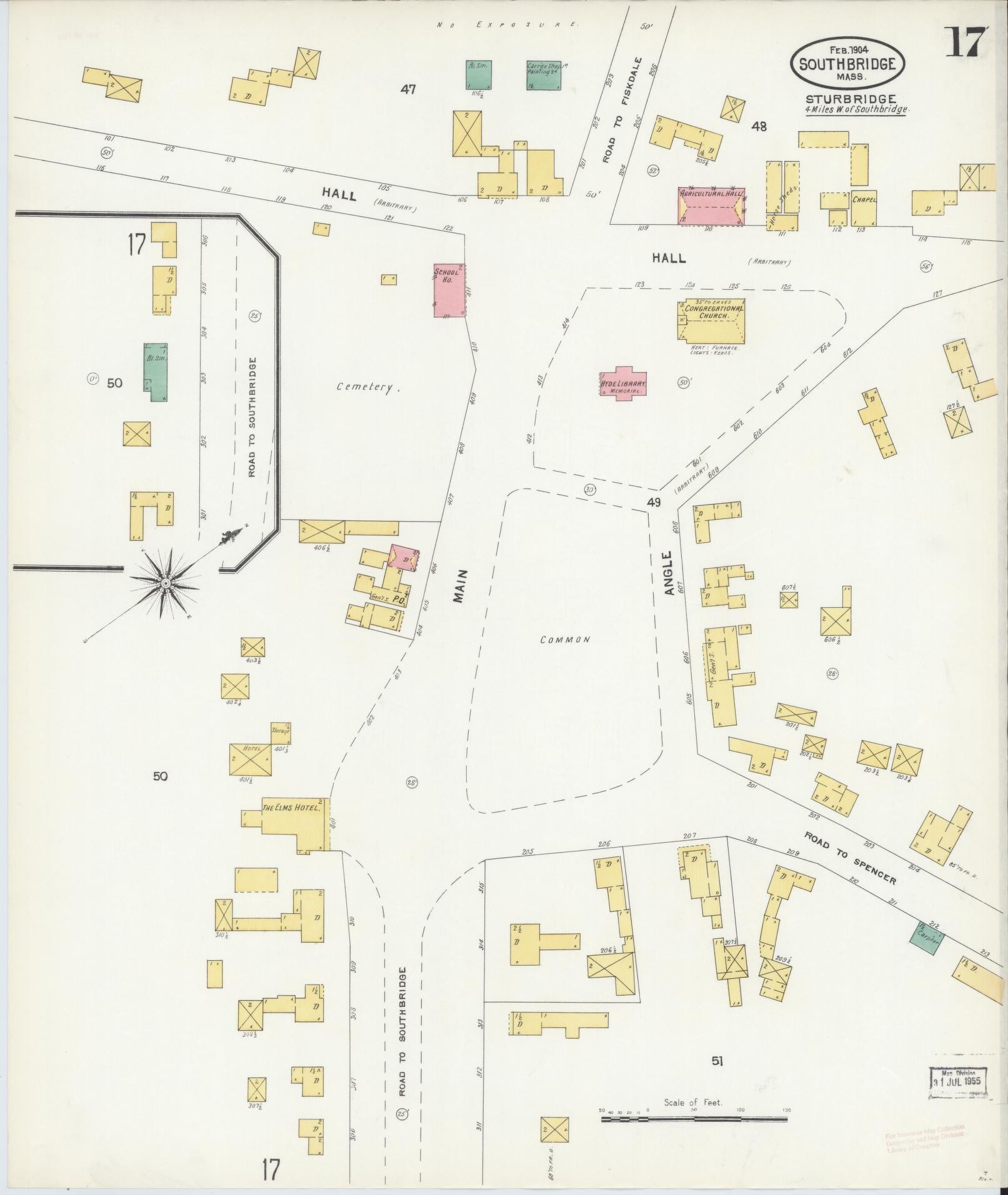 Sanborn Fire Insurance Map from Southbridge, Worcester County, Massachusetts (1904), Sheet #0017 - Historic Sanborn Fire Insurance Map Print, vintage old map wall art, antique decor, genealogy gift, Massachusetts Massachusetts map