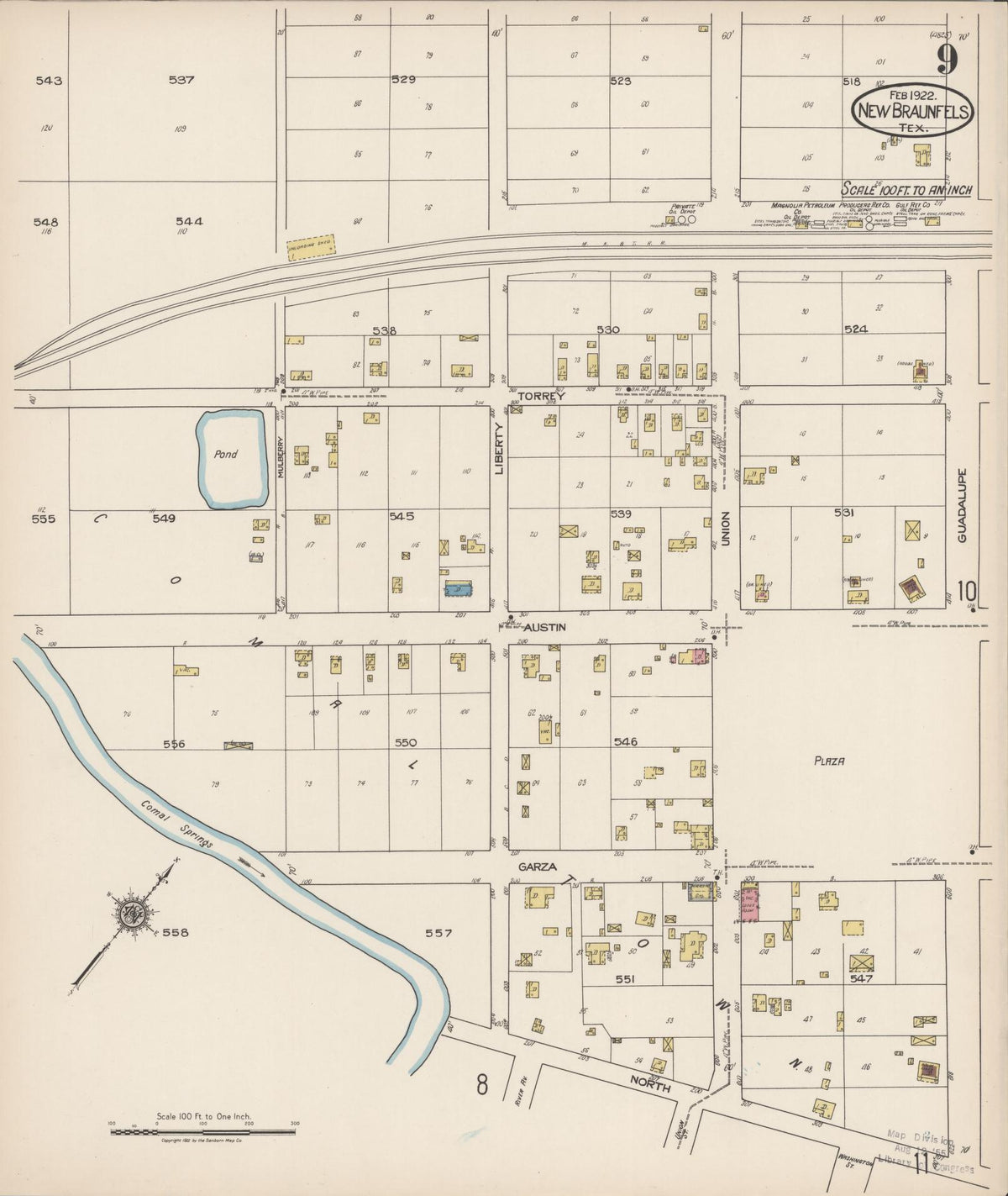 Sanborn Fire Insurance Map from New Braunfels, Comal County, Texas (1922), Sheet #0009 - Complete Map Set gallery image, historic Sanborn map, vintage wall art, Texas Texas