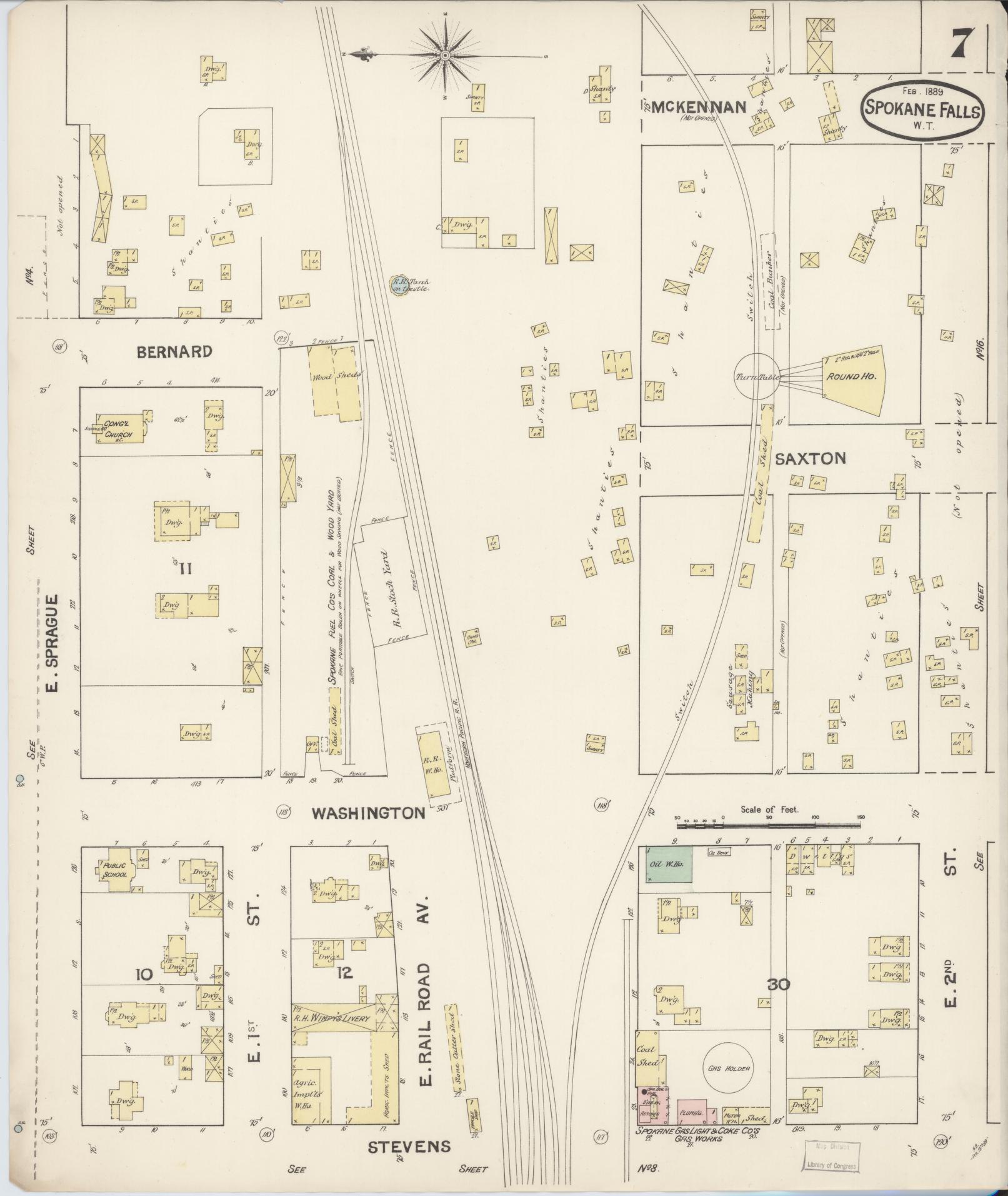 Sanborn Fire Insurance Map from Spokane, Spokane County, Washington (1889), Sheet #0007 - Complete Map Set gallery image, historic Sanborn map, vintage wall art, Washington Washington
