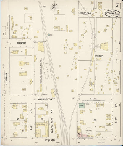Sanborn Fire Insurance Map from Spokane, Spokane County, Washington (1889), Sheet #0007 - Complete Map Set gallery image, historic Sanborn map, vintage wall art, Washington Washington