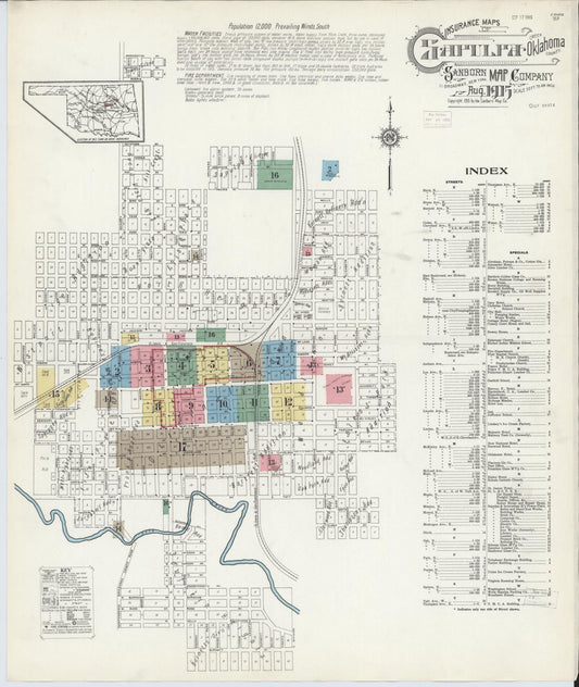 Sanborn Fire Insurance Map from Sapulpa, Creek County, Oklahoma (1915), Sheet #0001 - Historic Sanborn Fire Insurance Map Print, vintage old map wall art, antique decor, genealogy gift, Oklahoma Oklahoma map