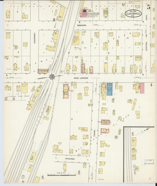 Sanborn Fire Insurance Map from Clintonville, Waupaca County, Wisconsin (1913), Sheet #0005 - Historic Sanborn Fire Insurance Map Print, vintage old map wall art, antique decor, genealogy gift, Wisconsin Wisconsin map